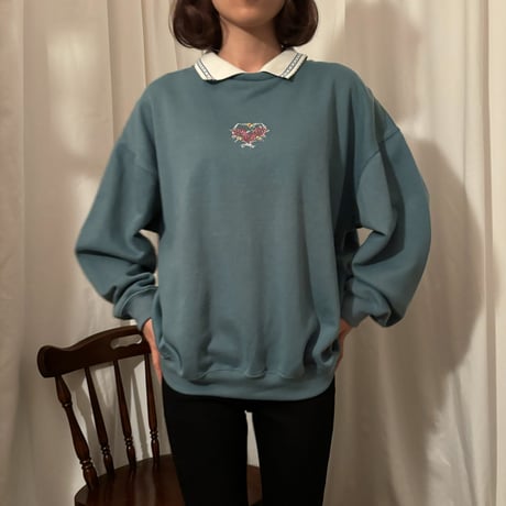 Vintage milk green knit collar sweat