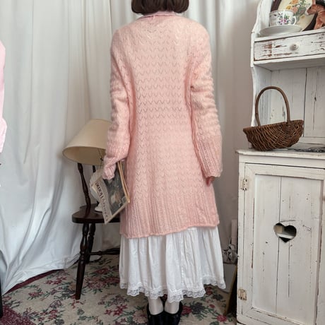 Vintage pink scallop long cardigan