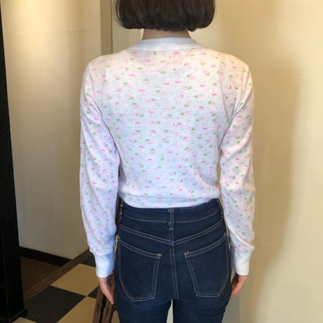 Vintage floral thermal tops【pink × green】