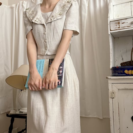 Vintage rose linen one-piece