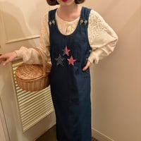 Vintage star embroidery denim overalls