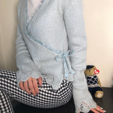 Vintage baby blue ribbon frill cardigan