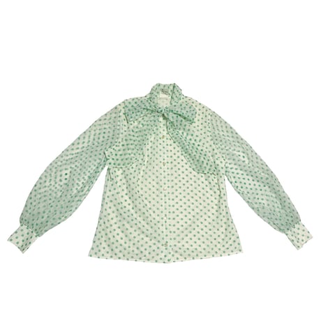 Baby green dot bowtie blouse