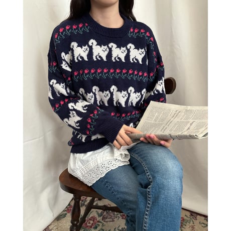 Vintage lovely cat pattern knit
