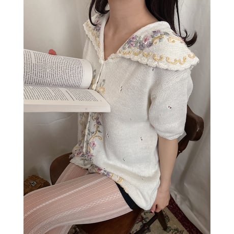 Vintage floral embroidery cardigan