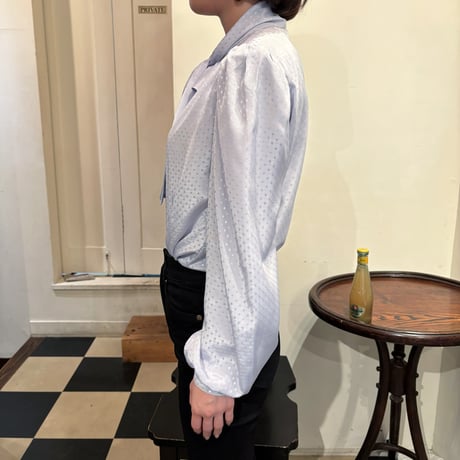 Vintage baby blue dot tie blouse
