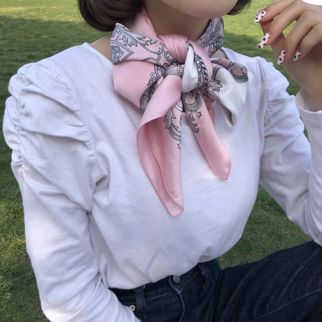 Vintage scarf【baby pink × white】