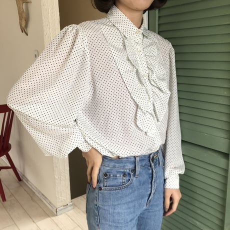 Vintage dot frill blouse