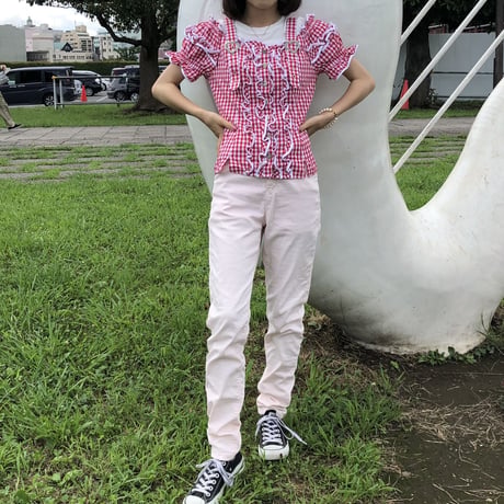 Lovely heart gingham check blouse