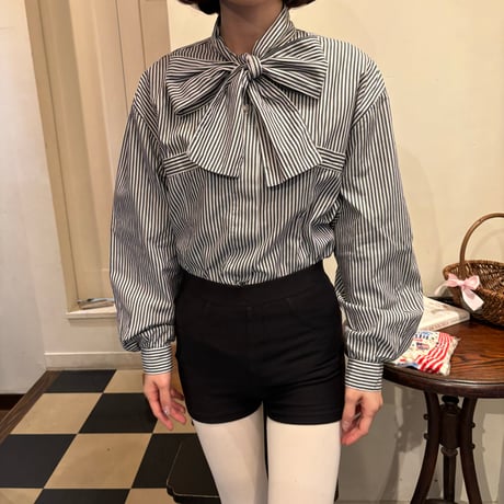 Vintage stripe bowtie blouse