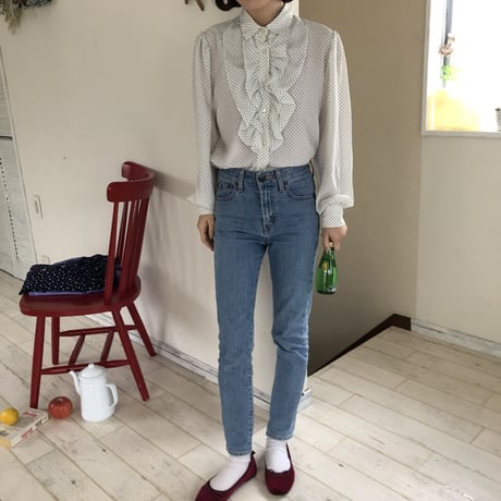 Vintage dot frill blouse