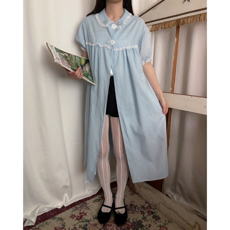 Vintage baby blue gingham check one-piece