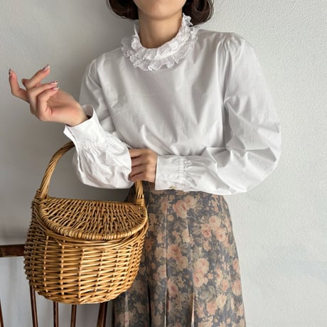 Vintage cotton frill neck white blouse