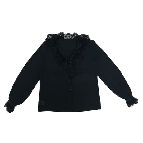 Black frill lace see-through blouse