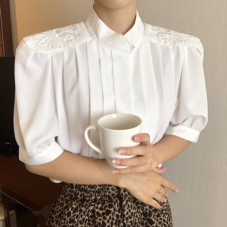 stand collar pleats blouse