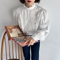Vintage puff sleeve cotton lace frill blouse