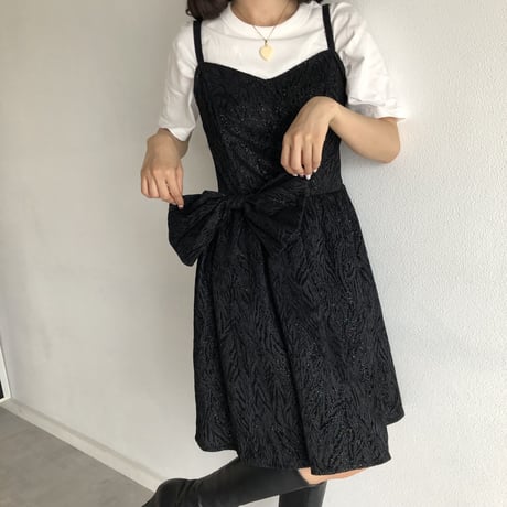 Vintage glitter ribbon black one-piece