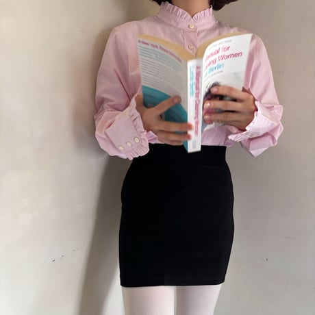 Vintage pink frill stripe blouse
