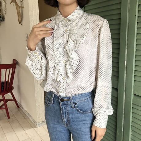Vintage dot frill blouse