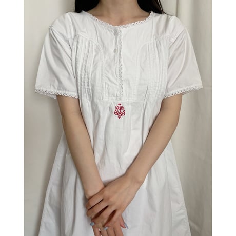 Vintage monogram embroidery cotton dress
