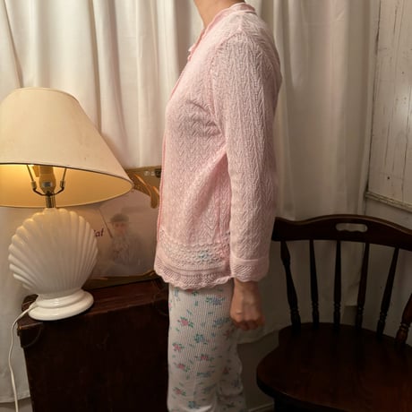 Vintage baby pink lace frill cardigan