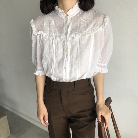 Vintage girly ribbon embroidery blouse