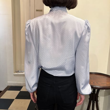 Vintage baby blue dot tie blouse