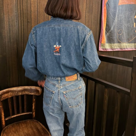 Vintage Mickey embroidery denim shirt