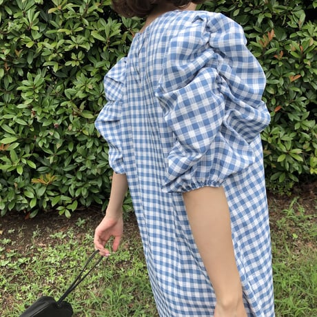 Blue gingham check one-piece