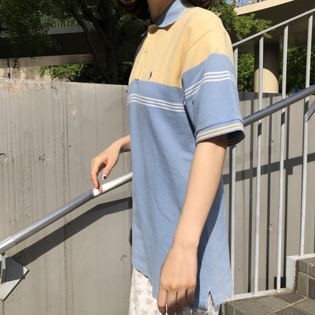 【Used polo shirt】lemon yellow × baby blue