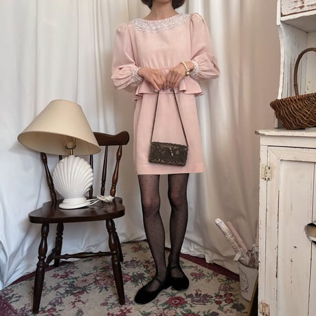 Vintage baby pink peplum one-piece
