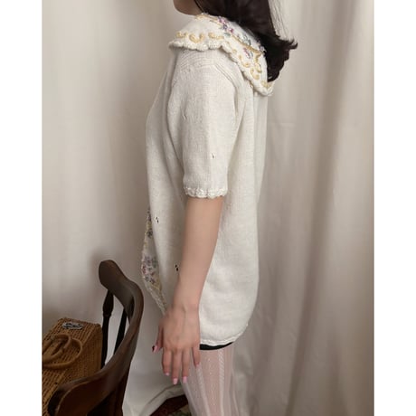 Vintage floral embroidery cardigan