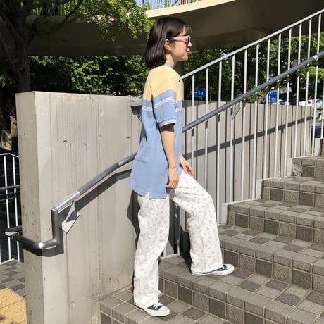 【Used polo shirt】lemon yellow × baby blue