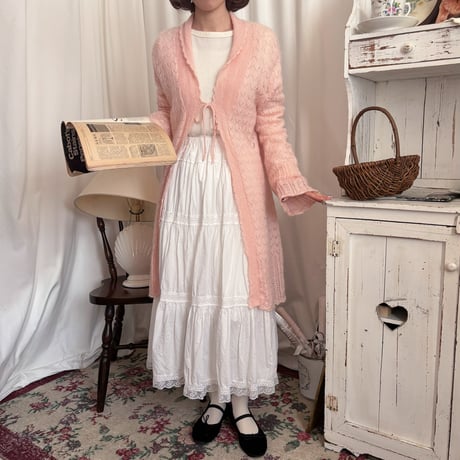 Vintage pink scallop long cardigan