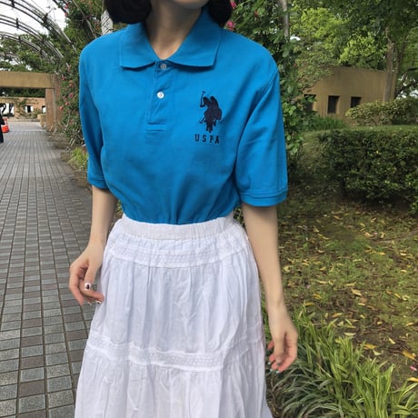 【Used polo shirt】american blue