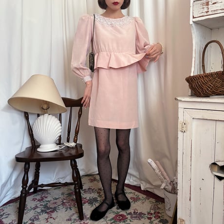 Vintage baby pink peplum one-piece