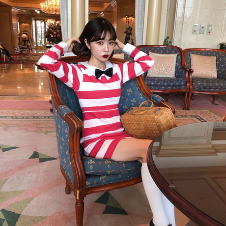 Classical girl stripe one-piece