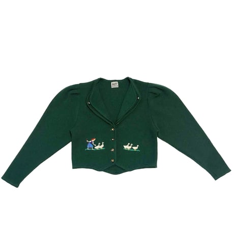 French green puff sleeve cardigan