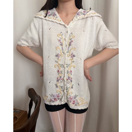 Vintage floral embroidery cardigan