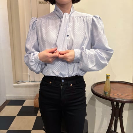 Vintage baby blue dot tie blouse