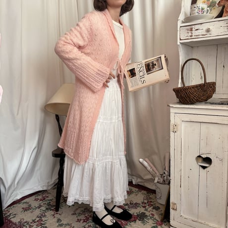 Vintage pink scallop long cardigan