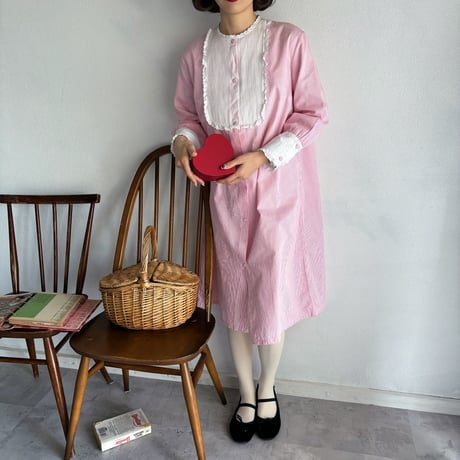 Vintage waitress pink stripe one-piece
