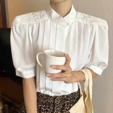 stand collar pleats blouse
