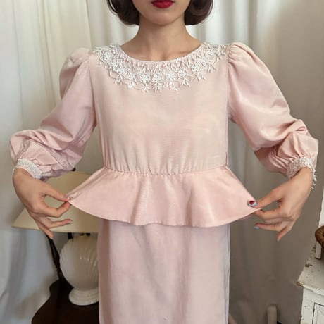 Vintage baby pink peplum one-piece