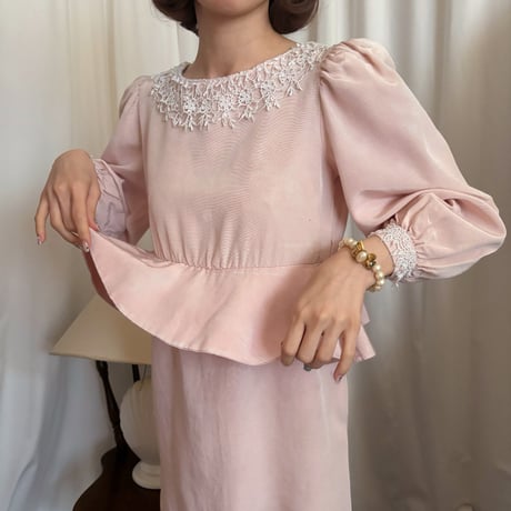 Vintage baby pink peplum one-piece