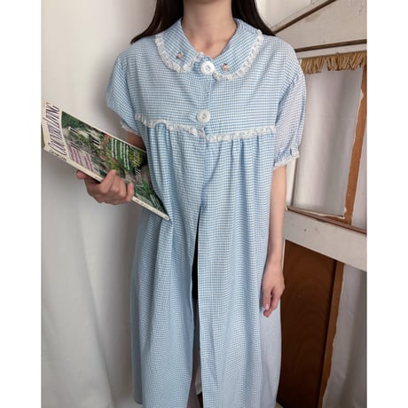 Vintage baby blue gingham check one-piece