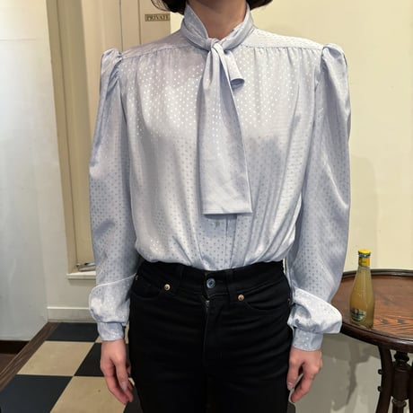 Vintage baby blue dot tie blouse