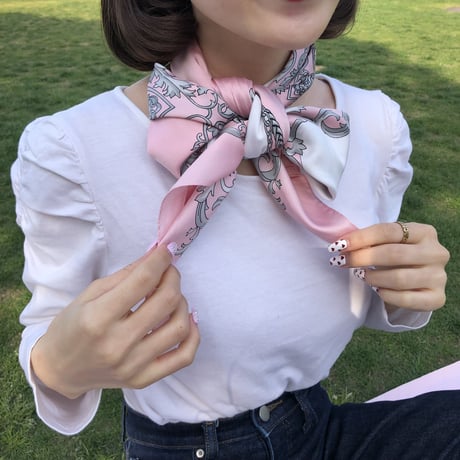 Vintage scarf【baby pink × white】