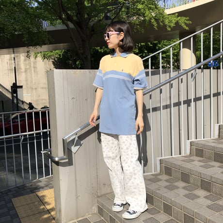 【Used polo shirt】lemon yellow × baby blue