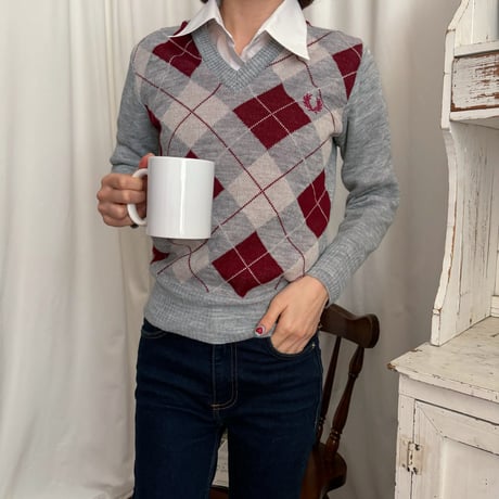 Vintage Fred perry argyle ckeck knit